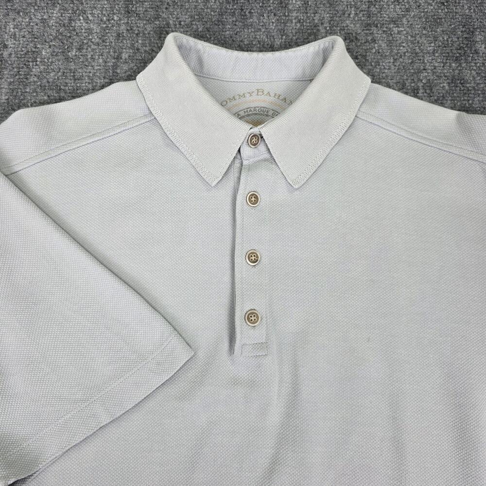 Tommy Bahama Shirt Mens Medium Gray Polo Silk Cotton Knit Short Sleeve Casual